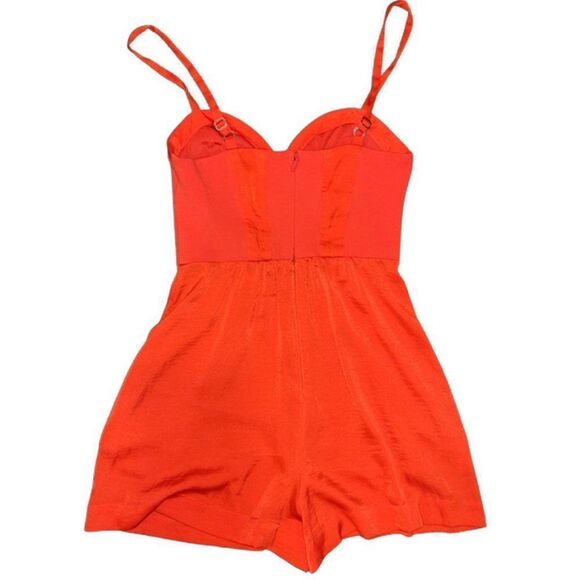 BCBGMAXAZRIA Womens Back Zip V Neck Bridget Romper Poppy Red Size XS - Picture 3 of 5